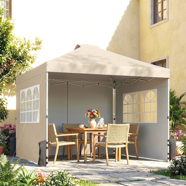 Outsunny Gazebo da giardino pop up tenda pieghevole altezza regolabile 3 pareti lat­erali sacchi di sabbia borsa da trasporto 3 x 3 m crema | Aosom Italy
