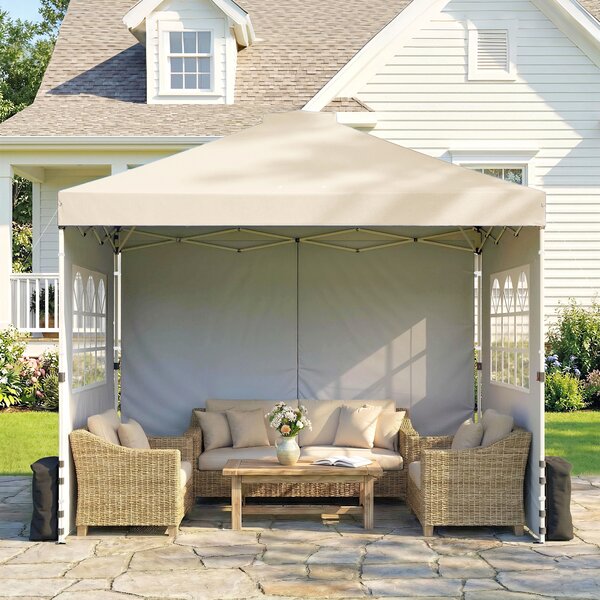 Outsunny Gazebo da giardino pop up tenda pieghevole altezza regolabile 3 pareti lat­erali sacchi di sabbia borsa da trasporto 3 x 3 m crema | Aosom Italy