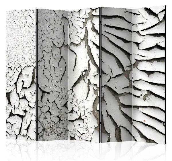 Paravento Segni del tempo II - astrazione in bianco e nero con crepe