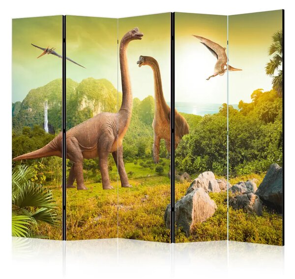 Paravento separè Dinosauri II - rettili preistorici su sfondo paesaggistico