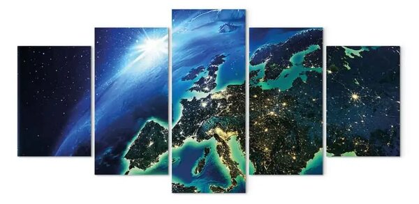 Quadro su tela Pianeta blu (5 pezzi) largo - vista del mondo dallo spazio