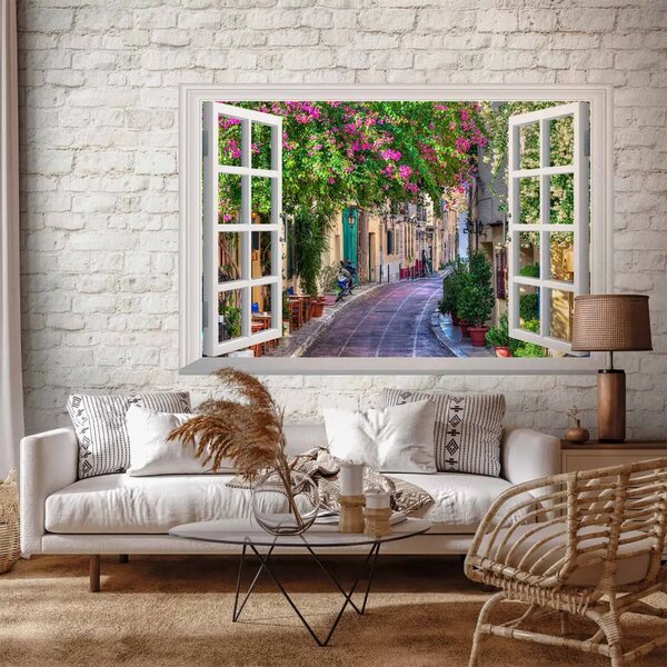 Carta da parati moderna Toscana e Italia - vista di una strada toscana con fiori colorati