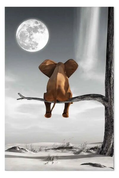Quadro su tela Elefante e luna verticale - animale fantasia