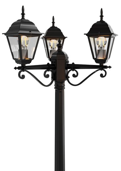 Lampione Storico con 3 Lanterne 200cm E27 IP54 Nero - Serie ALFIERI