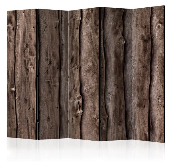 Paravento design Melodia di legno II - assi dipinte di marrone come sfondo