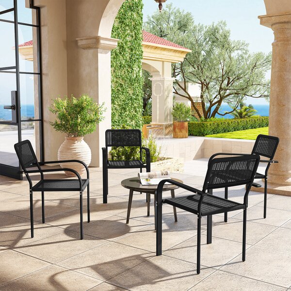 Outsunny Set di 4 Sedie da Giardino Esterno Impilabili con Braccioli Schienale e Telaio in Acciaio 55x60x83 cm Nero | Aosom Italy
