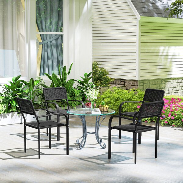 Outsunny Set di 4 Sedie da Giardino Esterno Impilabili con Braccioli Schienale e Telaio in Acciaio 55x60x83 cm Nero | Aosom Italy