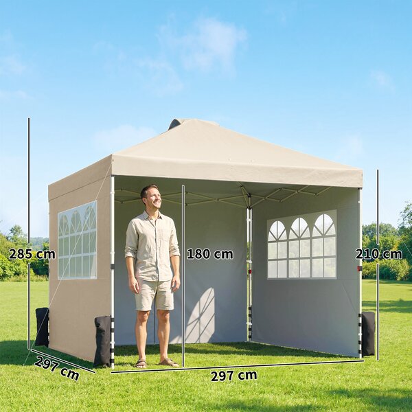 Outsunny Gazebo da giardino pop up tenda pieghevole altezza regolabile 3 pareti lat­erali sacchi di sabbia borsa da trasporto 3 x 3 m crema | Aosom Italy