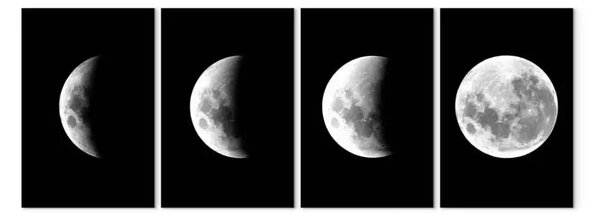 Quadro contemporaneo Fasi lunari (4 pezzi) - paesaggio di una luna bianca nello spazio