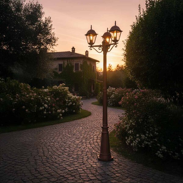 Lampione Storico con 3 Lanterne 200cm E27 IP54 Corten - Serie ALFIERI
