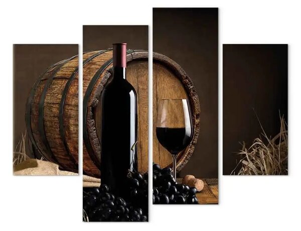 Quadro Estate fruttuosa (4 pezzi) - natura morta di vino e botte di legno
