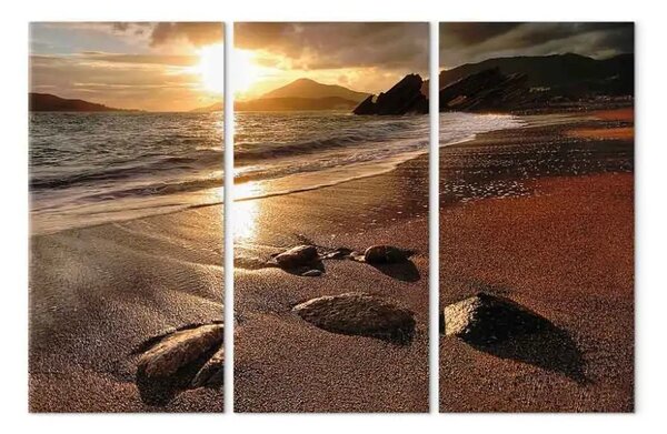 Quadro Spiaggia a Rafailovici (3 pezzi) - paesaggio marino e roccioso