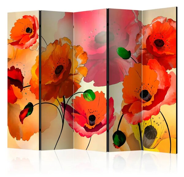 Paravento Maki vellutati II - composizione di campi fioriti colorati