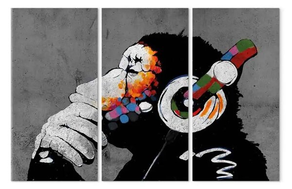 Quadro Ritmi caldi (3 pezzi) - murales artistici di personaggi con cuffie