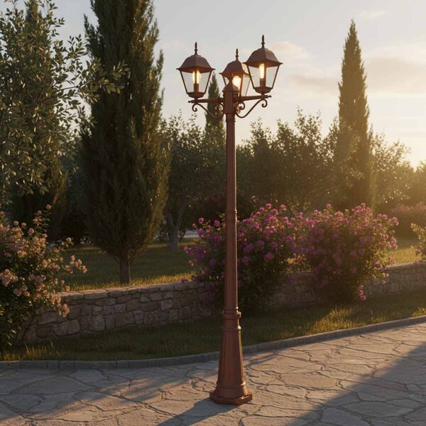 Lampione Storico con 3 Lanterne 200cm E27 IP54 Corten - Serie ALFIERI