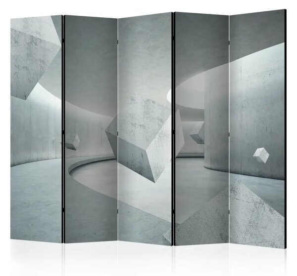 Paravento design Geometria cubica II - illusione di pietra in toni grigi