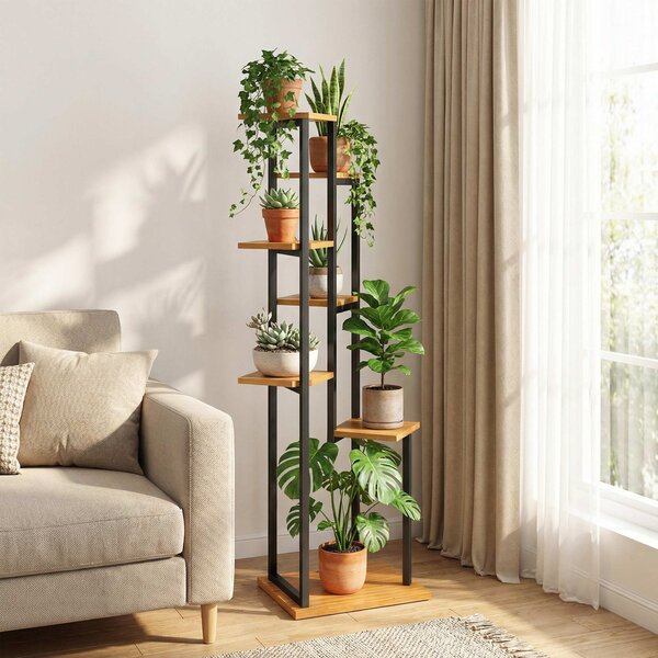 Outsunny Supporto per piante a 7 livelli, 130 cm di altezza, Scaffale per piante a gradini in legno, multi-piano Marrone chiaro | Aosom Italy