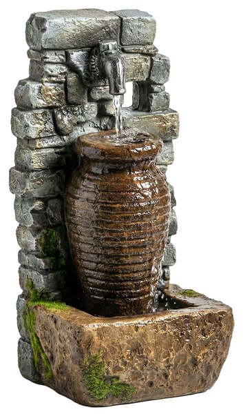Outsunny Fontana da giardino con flusso d'acqua regolabile e parete in pietra rustica a 3 livelli dal design a anfora | Aosom Italy