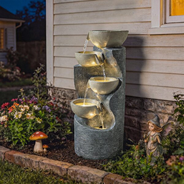 Outsunny Fontana a 5 livelli da giardino con illuminazione LED Pompa Effetto pietra, Regolabile 33 x 31 x 80 cm | Aosom Italy
