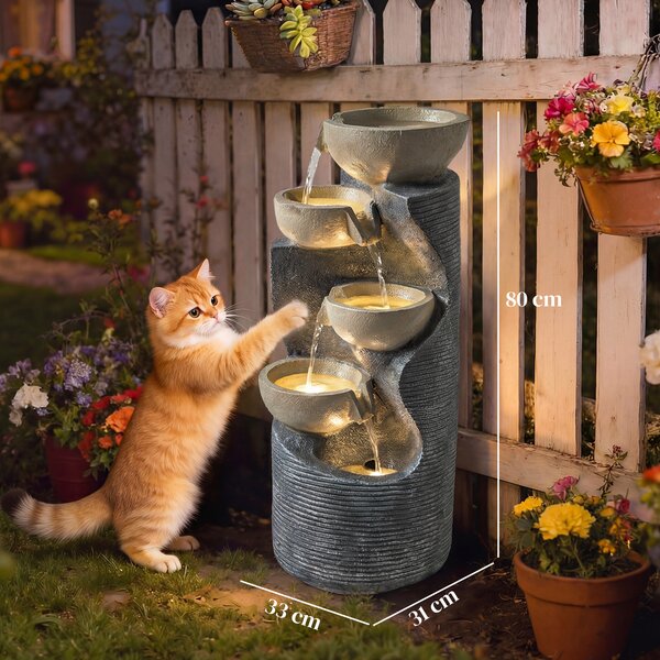 Outsunny Fontana a 5 livelli da giardino con illuminazione LED Pompa Effetto pietra, Regolabile 33 x 31 x 80 cm | Aosom Italy