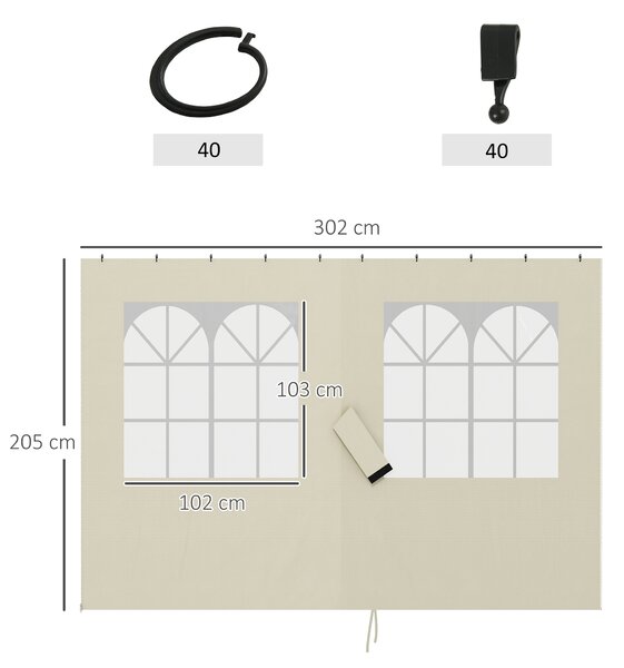 Outsunny Pannelli laterali per gazebo, 4 pannelli laterali per gazebo da giardino, con cerniera, gazebo 3 x 4 m, bianco crema | Aosom Italy