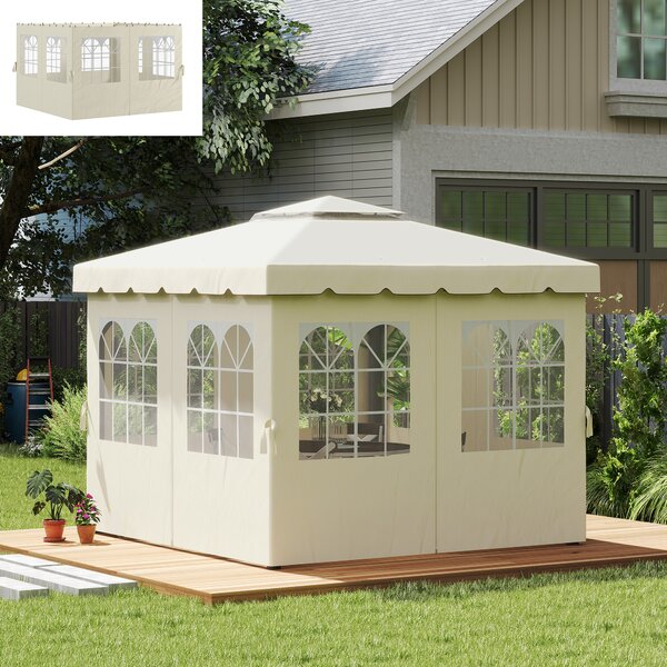 Outsunny Pannelli laterali per gazebo, 4 pannelli laterali per gazebo da giardino, con cerniera, gazebo 3 x 4 m, bianco crema | Aosom Italy