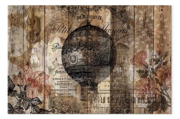 Quadro su tela Nota di viaggio largo - legno in stile shabby chic