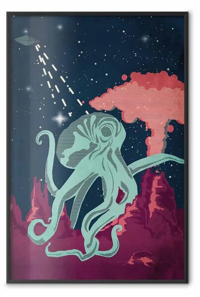 Poster: Polpo Spaziale - astrazione con animale marino su sfondo di stelle
