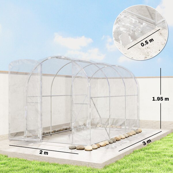Outsunny Serra da giardino a tunnel 3 x 2 x 2 m 6 m² con porta a cerniera telo in PE 150 g/m² per ortaggi piante fiori | Aosom Italy