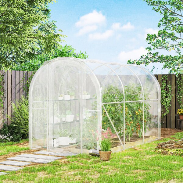 Outsunny Serra da giardino a tunnel 3 x 2 x 2 m 6 m² con porta a cerniera telo in PE 150 g/m² per ortaggi piante fiori | Aosom Italy