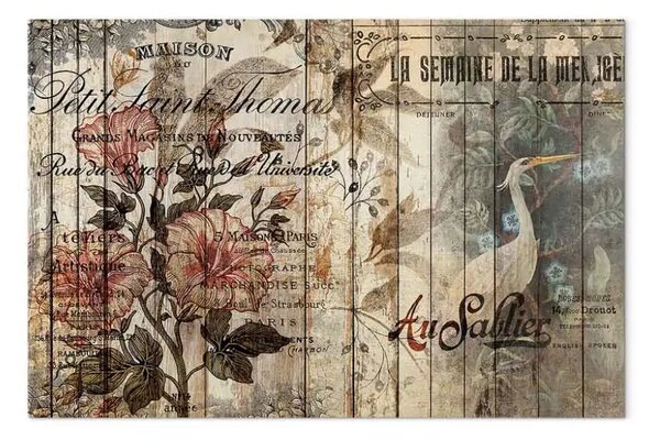 Quadro su tela Nota di viaggio largo - legno con schemi vintage