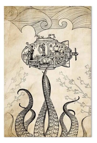 Quadro Barca sottomarina vintage verticale - barca retrò astratta