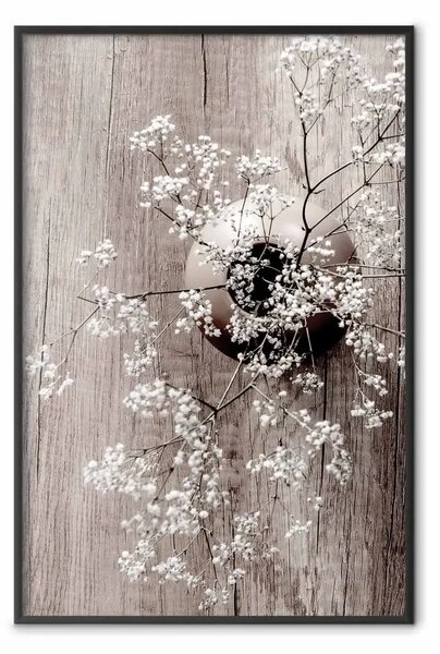Poster: Fiori secchi - composizione con pianta in vaso su legno