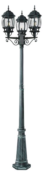 Lampione Storico con 3 Lanterne 215cm E27 IP54 Verde Anticato - Serie BELLINI