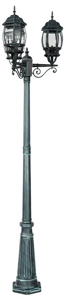 Lampione Storico con 3 Lanterne 215cm E27 IP54 Verde Anticato - Serie BELLINI