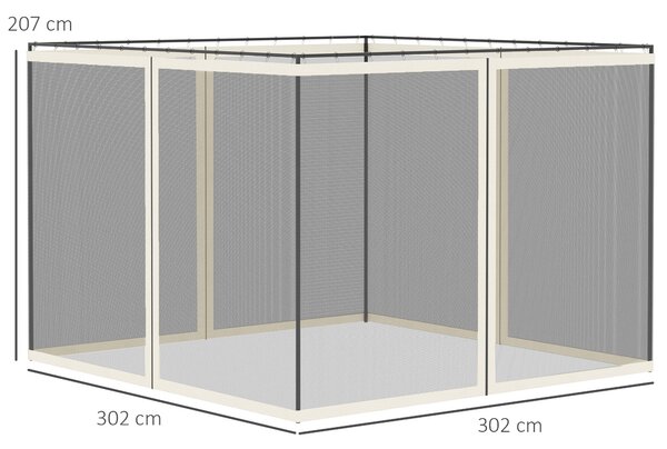 Outsunny Zanzariere per gazebo da giardino 3 x 3 m - set da 4 zanzariere con zip + ganci di fissaggio - poliestere nylon | Aosom Italy