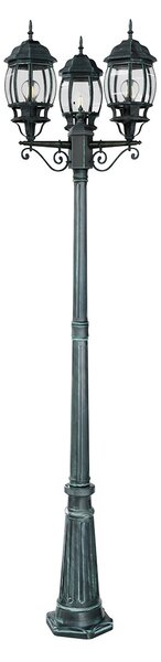 Lampione Storico con 3 Lanterne 215cm E27 IP54 Verde Anticato - Serie BELLINI