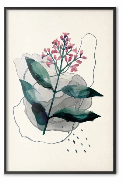 Poster: Pianta acquerellata - pianta astratta con fiori in stile acquerello