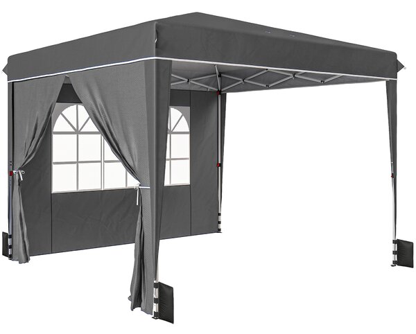 Outsunny Gazebo da giardino esterno 3x3m, gazebo pieghevole con pareti laterali, protezione UV 50+, sacca da trasporto, grigio | Aosom Italy