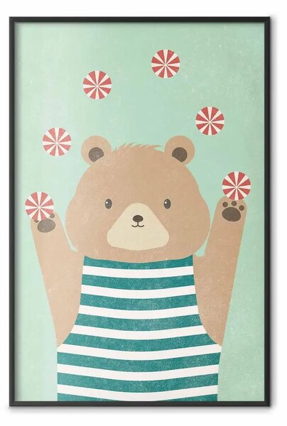 Poster: Orso giocoliere - animale divertente con palline colorate