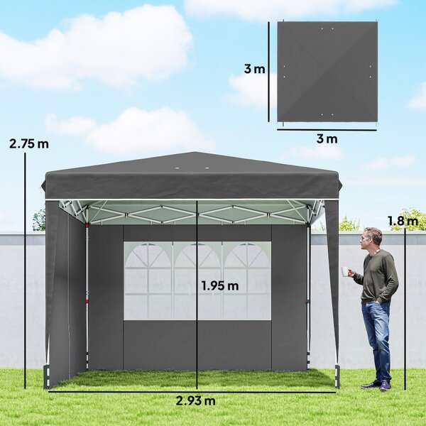 Outsunny Gazebo da giardino esterno 3x3m, gazebo pieghevole con pareti laterali, protezione UV 50+, sacca da trasporto, grigio | Aosom Italy