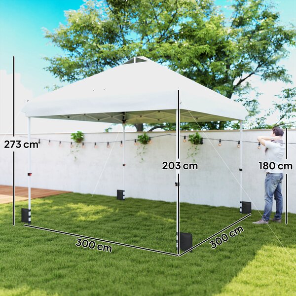 Outsunny Gazebo da giardino esterno 3x3 m, gazebo pieghevole pop-up, ruote, protezione solare UPF50+, altezza regolabile, bianco | Aosom Italy