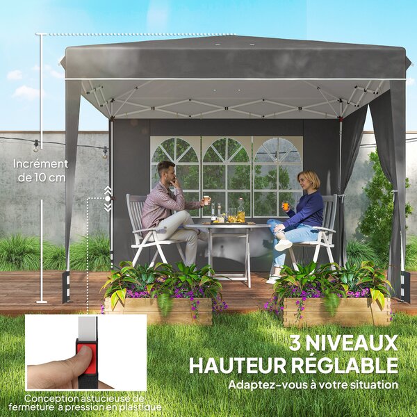 Outsunny Gazebo da giardino esterno 3x3m, gazebo pieghevole con pareti laterali, protezione UV 50+, sacca da trasporto, grigio | Aosom Italy