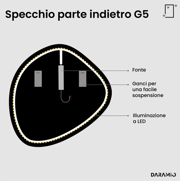 Specchio atipico con luce LED G5