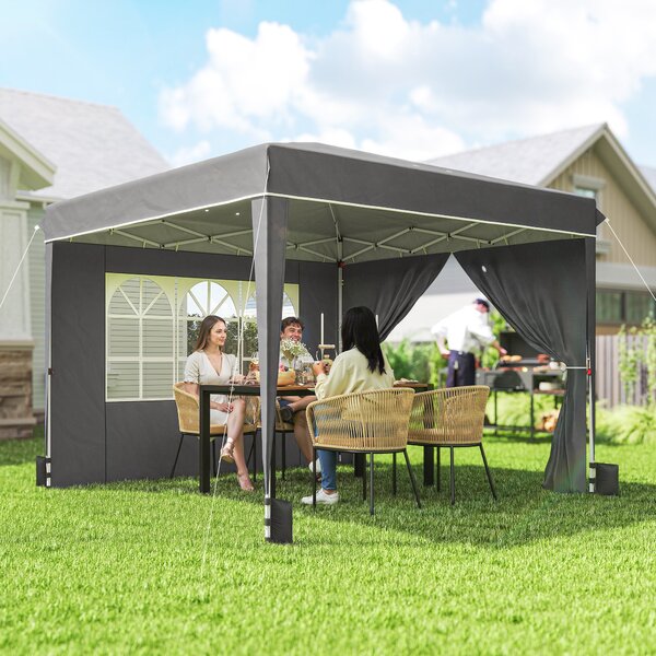 Outsunny Gazebo da giardino esterno 3x3m, gazebo pieghevole con pareti laterali, protezione UV 50+, sacca da trasporto, grigio | Aosom Italy