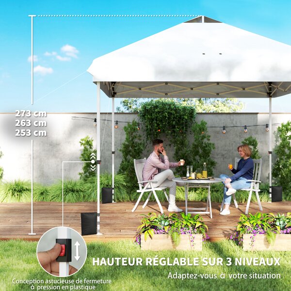 Outsunny Gazebo da giardino esterno 3x3 m, gazebo pieghevole pop-up, ruote, protezione solare UPF50+, altezza regolabile, bianco | Aosom Italy