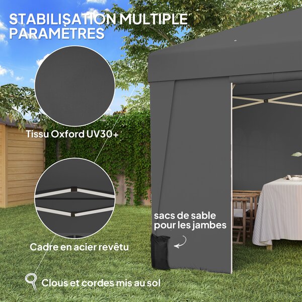Outsunny Gazebo da giardino pieghevole 3 x 3 x 2,75 m anti-UV 30 + con finestre + pareti laterali + sacco di trasporto grigio scuro | Aosom Italy