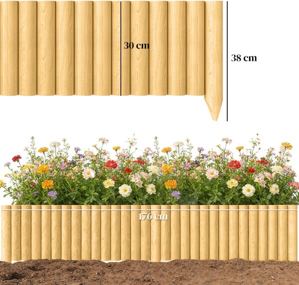 Outsunny Recinzione da giardino in legno Pannello decorativo resistente e facile da installare per cortile prato sentiero 176x38 cm naturale | Aosom Italy