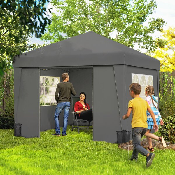 Outsunny Gazebo da giardino pieghevole 3 x 3 x 2,75 m anti-UV 30 + con finestre + pareti laterali + sacco di trasporto grigio scuro | Aosom Italy