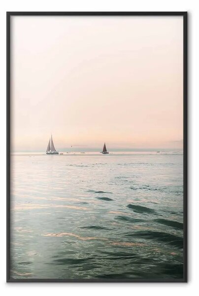 Poster: Vento meridionale - paesaggio marino con barche a vela al tramonto